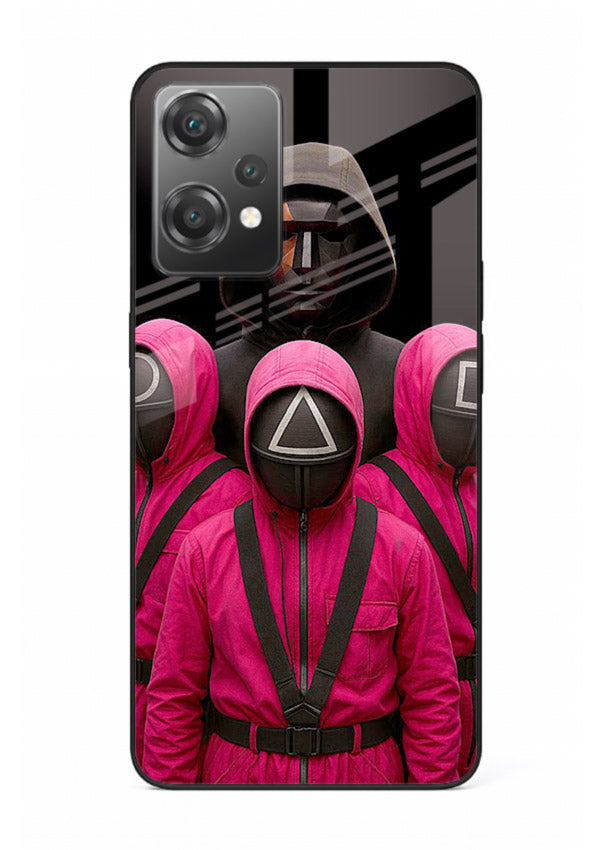 Pink masked guard artwork printed on glossy tempered glass OnePlus Nord CE2 Lite 5G back cover