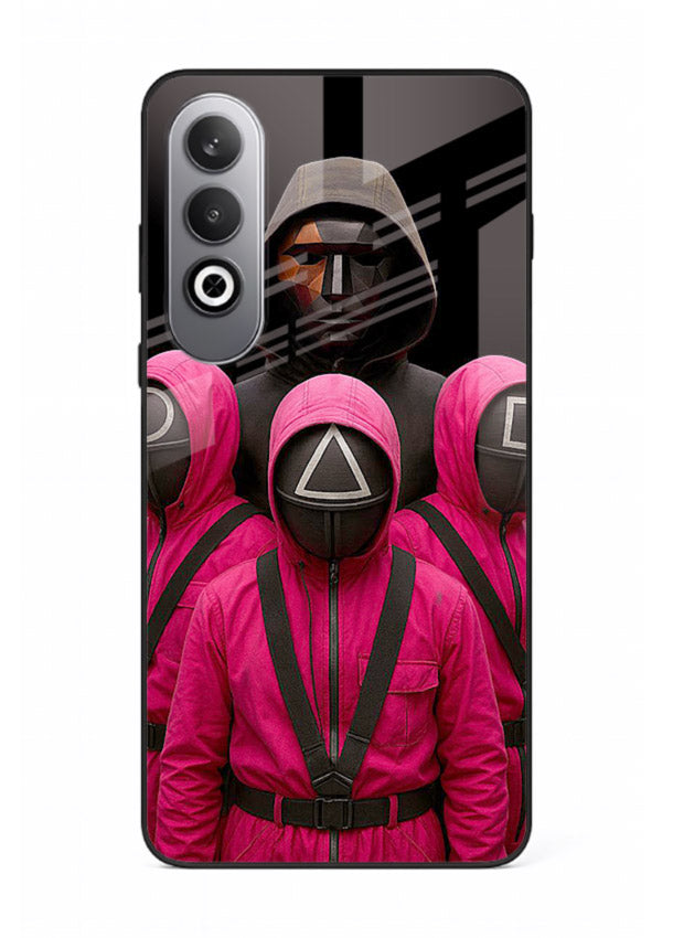 Pink masked guard artwork printed on glossy tempered glass OnePlus Nord CE4 back cover