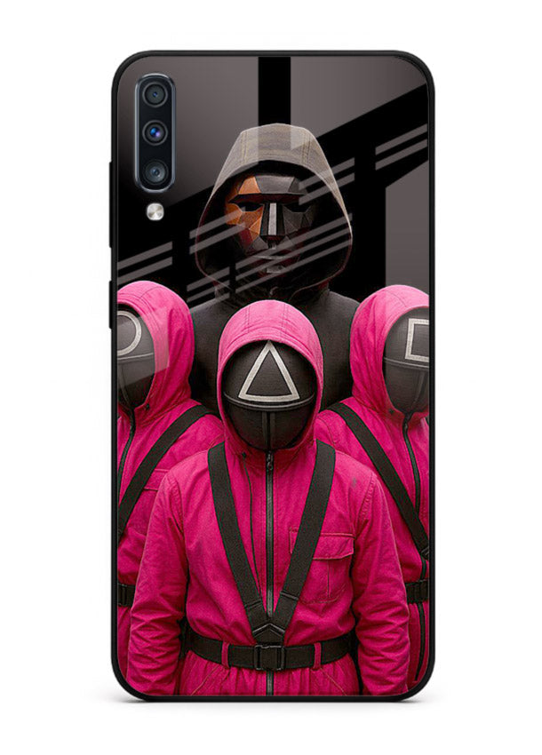 Pink masked guard artwork printed on glossy tempered glass Samsung A50 back cover