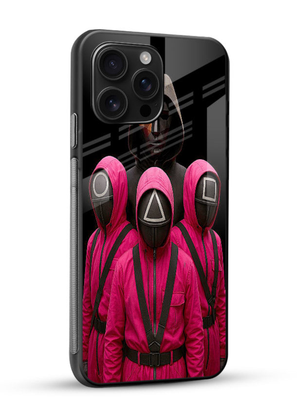 Pink masked guard artwork printed on glossy tempered glass mobile back cover - 2
