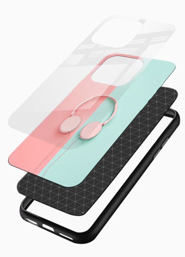 Pink Headphones Minimal glass back cover with pastel pink and mint design - 3
