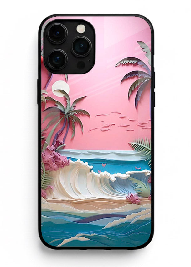 Pink Palm Waves pastel tropical artwork iphone 11 pro max glass back cover
