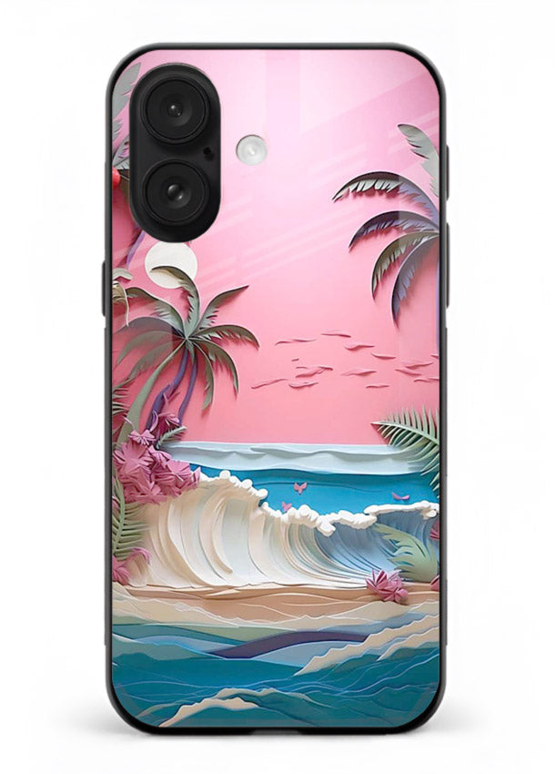 Pink Palm Waves pastel tropical artwork iphone 18 glass back cover