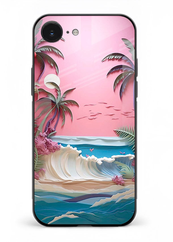 Pink Palm Waves pastel tropical artwork iphone 16e glass back cover