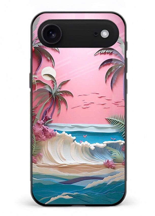 Pink Palm Waves pastel tropical artwork iphone 18 air glass back cover