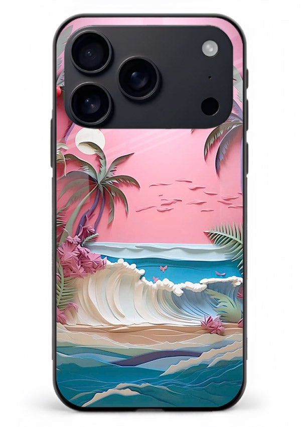 Pink Palm Waves pastel tropical artwork iphone 17 pro max glass back cover