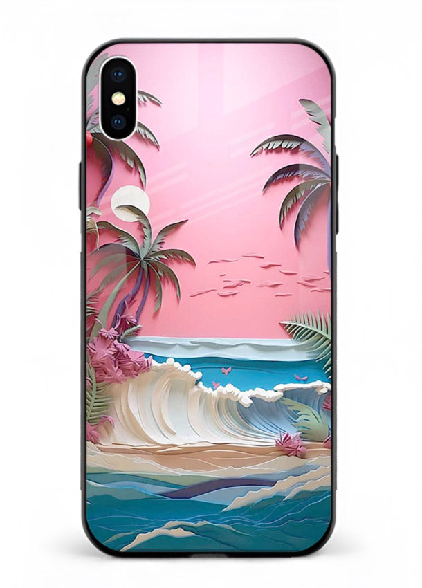 Pink Palm Waves pastel tropical artwork iphone xs max glass back cover