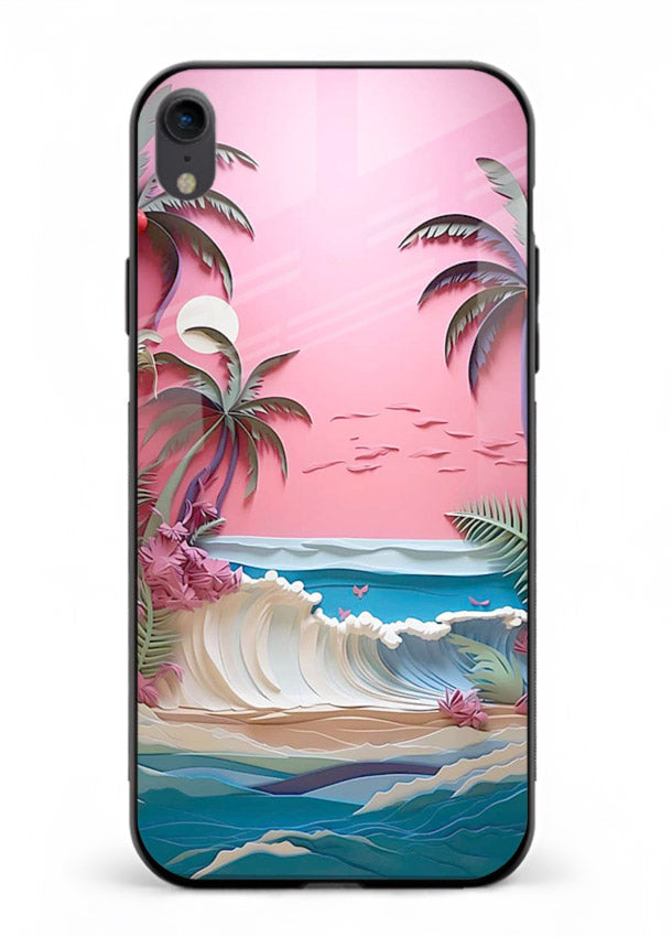 Pink Palm Waves pastel tropical artwork iphone xr glass back cover