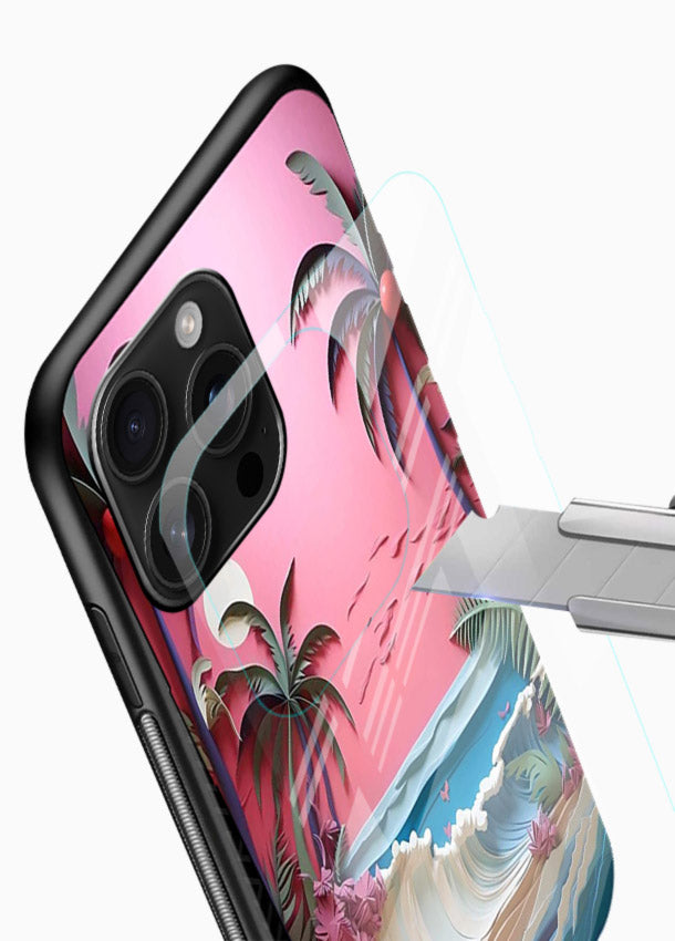 Pink Palm Waves pastel tropical artwork glossy vibrant premium glass back cover - Angle Blade