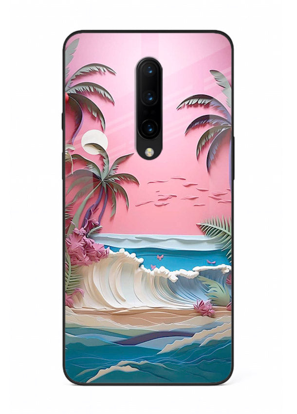 Pink Palm Waves pastel tropical artwork OnePlus 7 Pro glass back cover