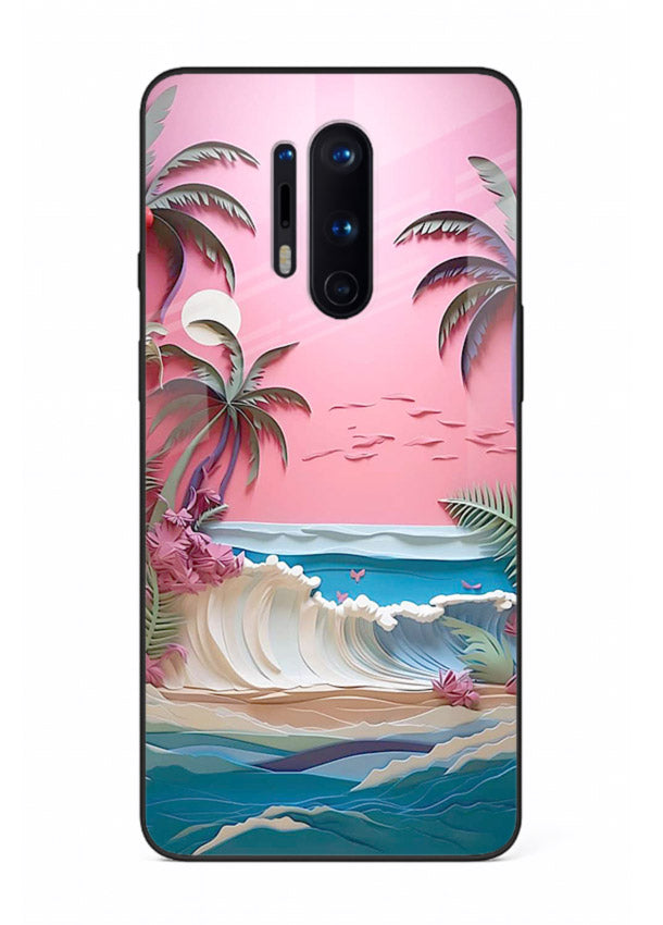 Pink Palm Waves pastel tropical artwork OnePlus 8 Pro glass back cover