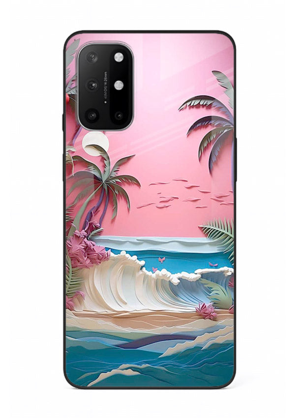 Pink Palm Waves pastel tropical artwork OnePlus 8T glass back cover