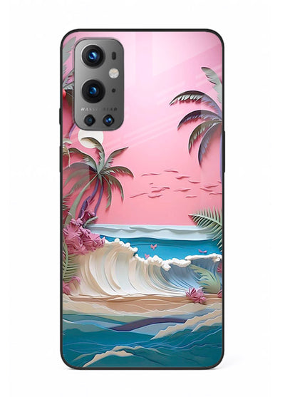 Pink Palm Waves pastel tropical artwork OnePlus 9 glass back cover
