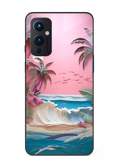 Pink Palm Waves pastel tropical artwork OnePlus 9 Pro glass back cover