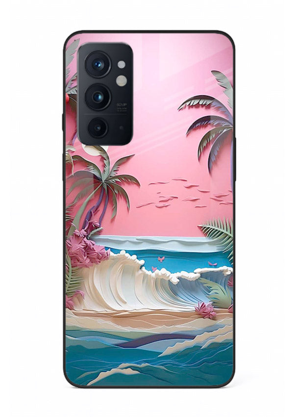 Pink Palm Waves pastel tropical artwork OnePlus 9RT glass back cover