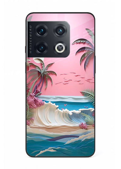 Pink Palm Waves pastel tropical artwork OnePlus 10 Pro glass back cover