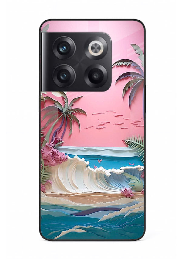 Pink Palm Waves pastel tropical artwork OnePlus 10T glass back cover