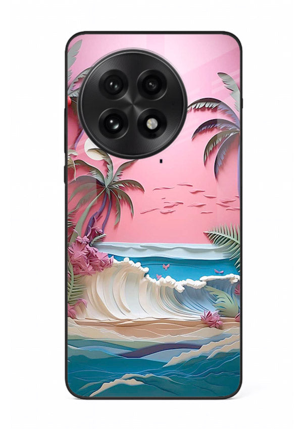 Pink Palm Waves pastel tropical artwork OnePlus 13R glass back cover