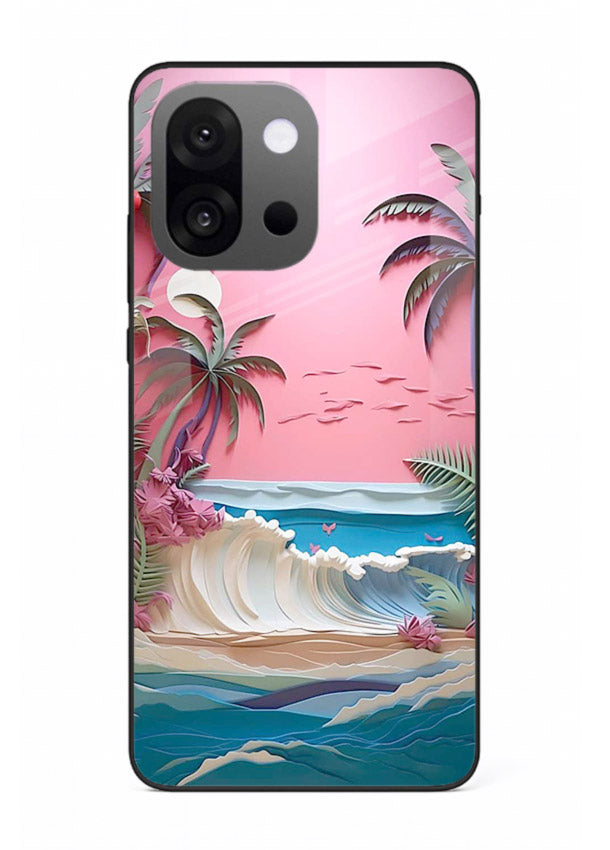 Pink Palm Waves pastel tropical artwork OnePlus 13s glass back cover