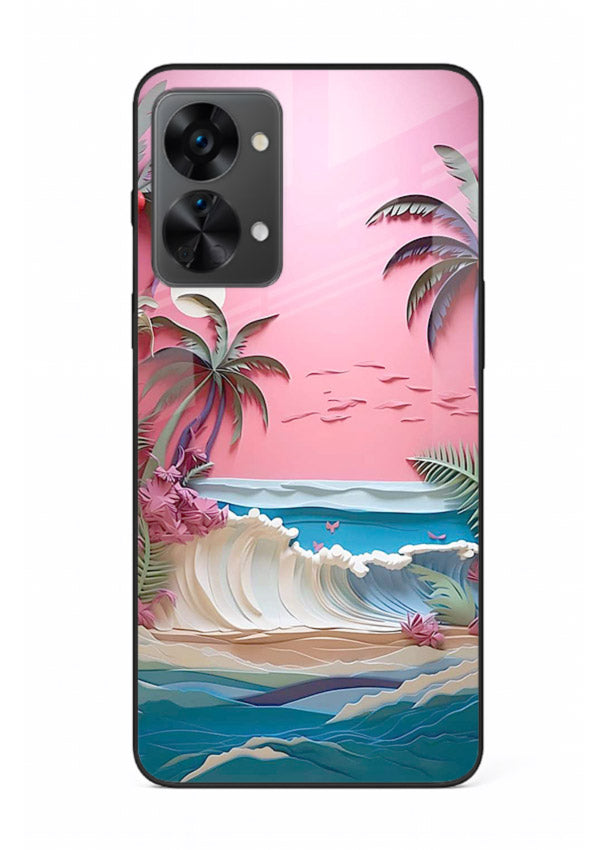 Pink Palm Waves pastel tropical artwork OnePlus Nord 2T glass back cover