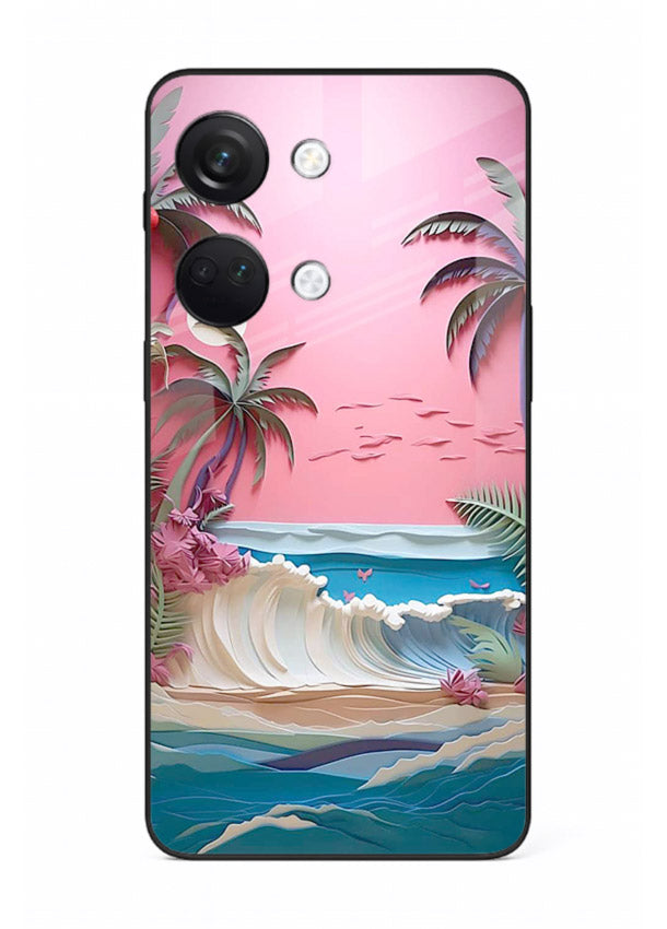 Pink Palm Waves pastel tropical artwork OnePlus Nord 3 glass back cover