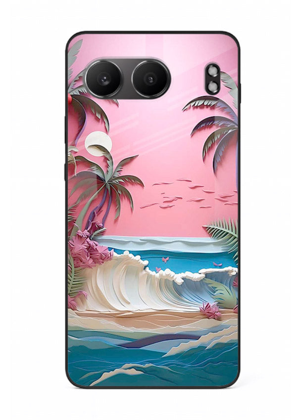 Pink Palm Waves pastel tropical artwork OnePlus Nord 4 glass back cover