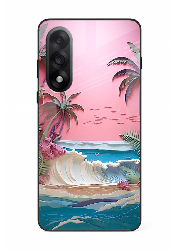Pink Palm Waves pastel tropical artwork OnePlus Nord 5 glass back cover