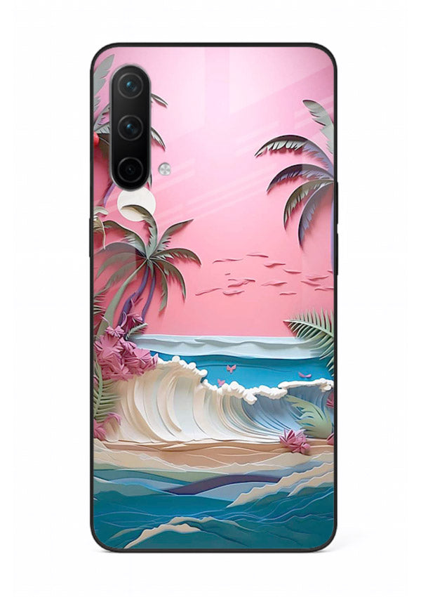 Pink Palm Waves pastel tropical artwork OnePlus Nord CE 5G glass back cover