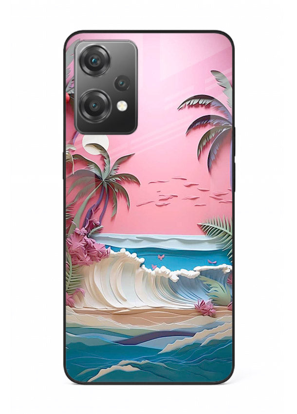 Pink Palm Waves pastel tropical artwork OnePlus Nord CE2 Lite 5G glass back cover