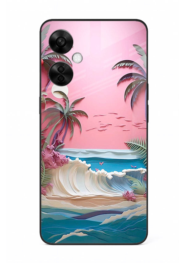 Pink Palm Waves pastel tropical artwork OnePlus Nord CE3 Lite glass back cover