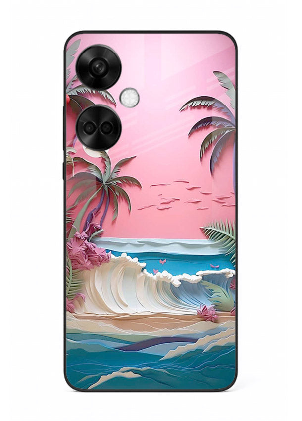Pink Palm Waves pastel tropical artwork OnePlus Nord CE3 glass back cover
