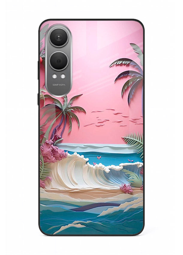 Pink Palm Waves pastel tropical artwork OnePlus Nord CE4 Lite glass back cover