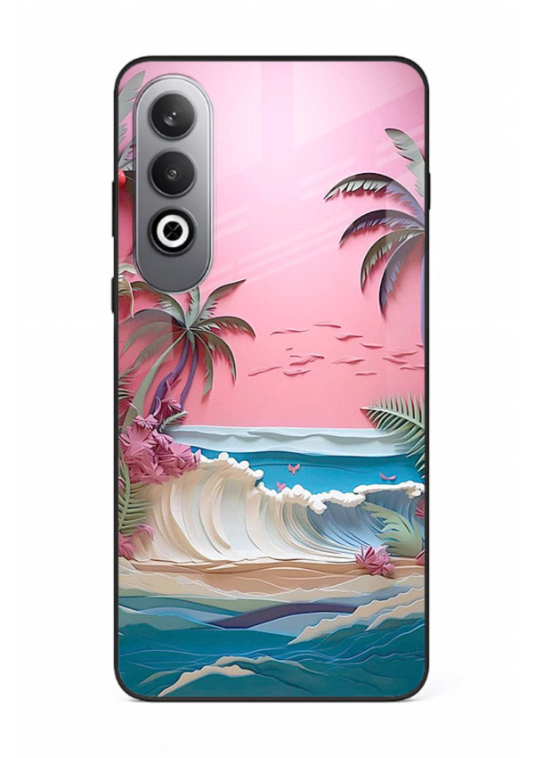 Pink Palm Waves pastel tropical artwork OnePlus Nord CE4 glass back cover