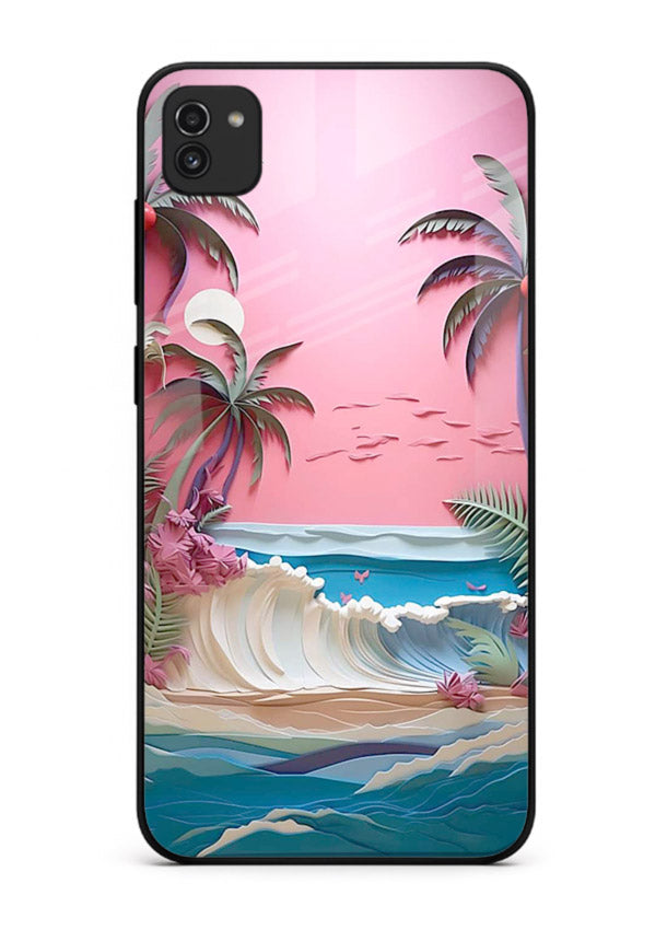 Pink Palm Waves pastel tropical artwork Samsung A03 glass back cover