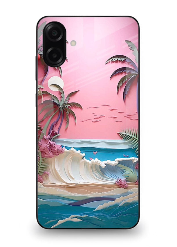Pink Palm Waves pastel tropical artwork Samsung M13 5G glass back cover