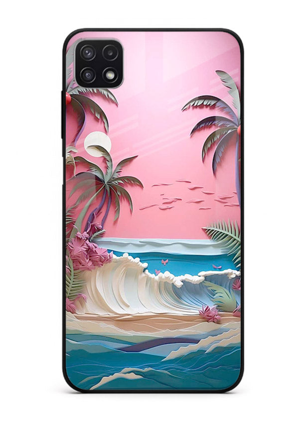 Pink Palm Waves pastel tropical artwork Samsung F42 5G glass back cover