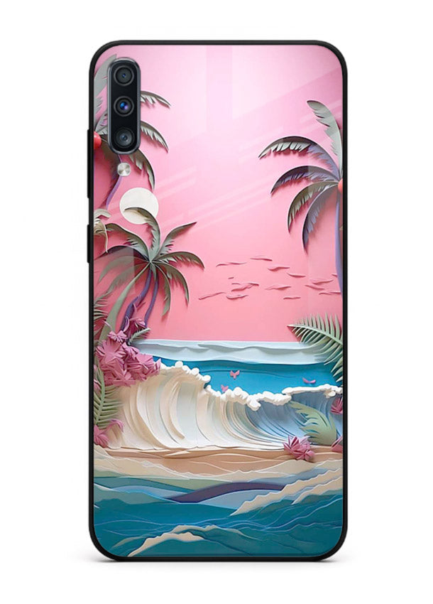 Pink Palm Waves pastel tropical artwork Samsung A70 glass back cover