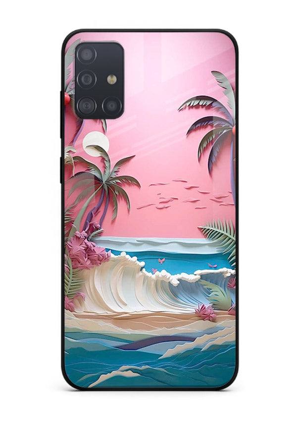 Pink Palm Waves pastel tropical artwork Samsung A51 glass back cover