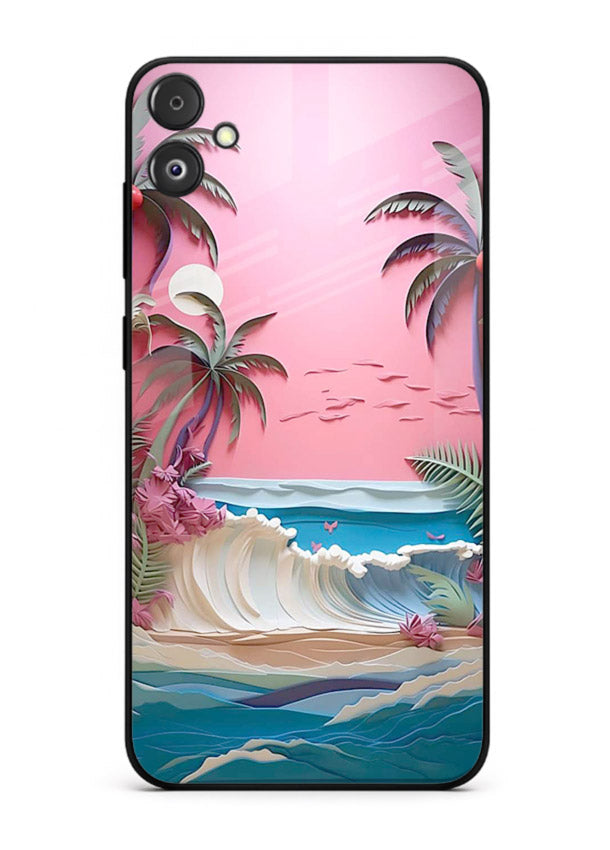 Pink Palm Waves pastel tropical artwork Samsung F04 5G glass back cover