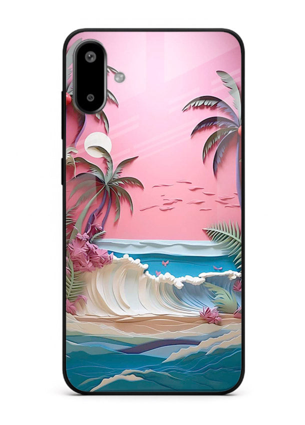Pink Palm Waves pastel tropical artwork Samsung F06 5G glass back cover