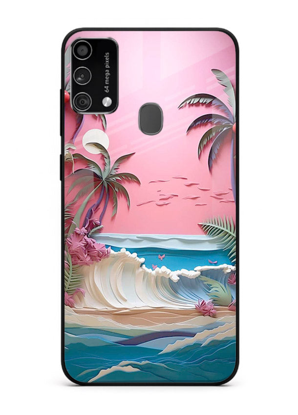 Pink Palm Waves pastel tropical artwork Samsung F41 glass back cover