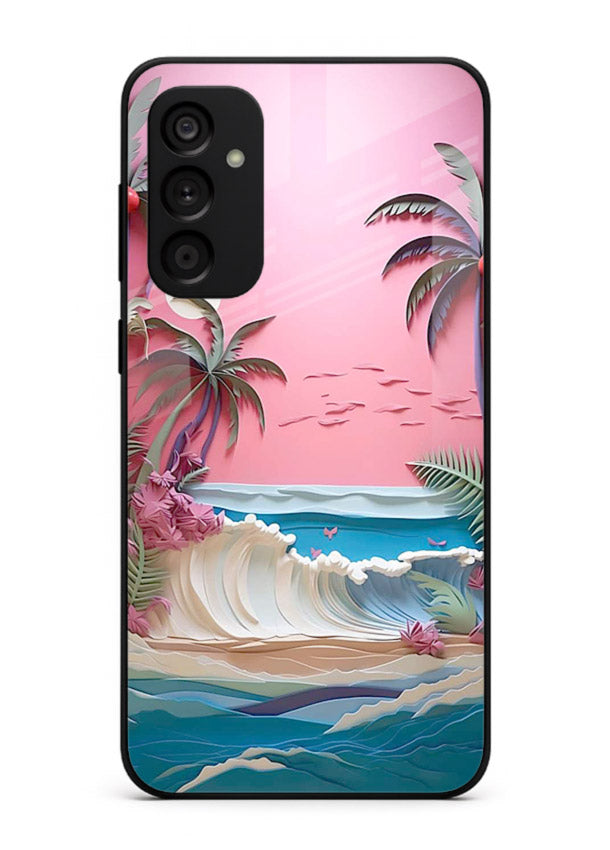 Pink Palm Waves pastel tropical artwork Samsung F23 5G glass back cover