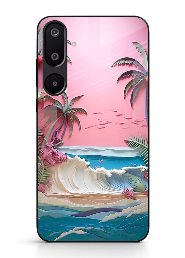 Pink Palm Waves pastel tropical artwork Samsung F16 5G glass back cover