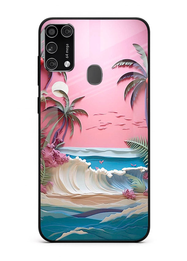 Pink Palm Waves pastel tropical artwork Samsung M31 Prime glass back cover