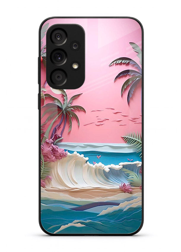 Pink Palm Waves pastel tropical artwork Samsung A73 5G glass back cover