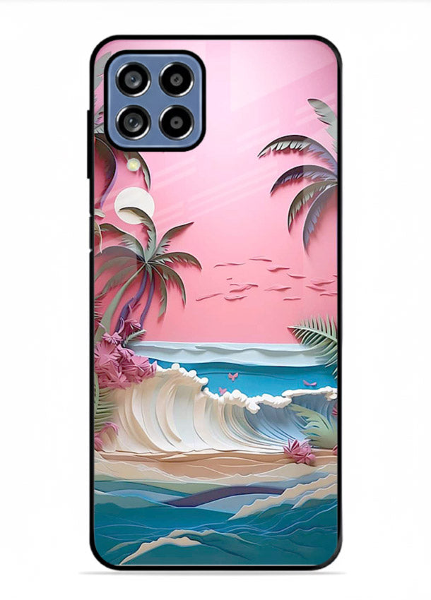Pink Palm Waves pastel tropical artwork Samsung F12 5G glass back cover
