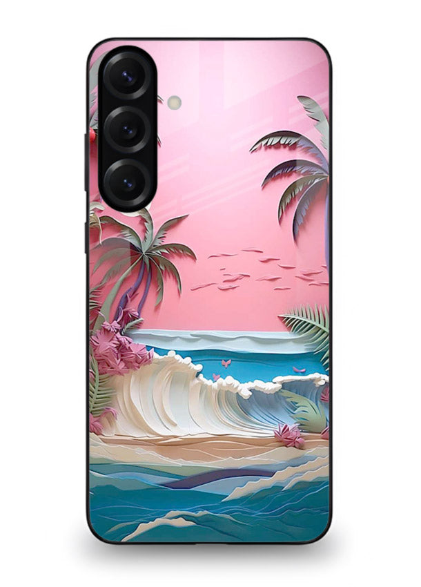 Pink Palm Waves pastel tropical artwork Samsung A55 5G glass back cover