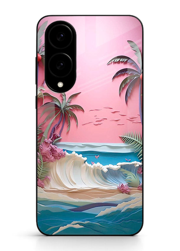 Pink Palm Waves pastel tropical artwork Samsung S25 Edge glass back cover