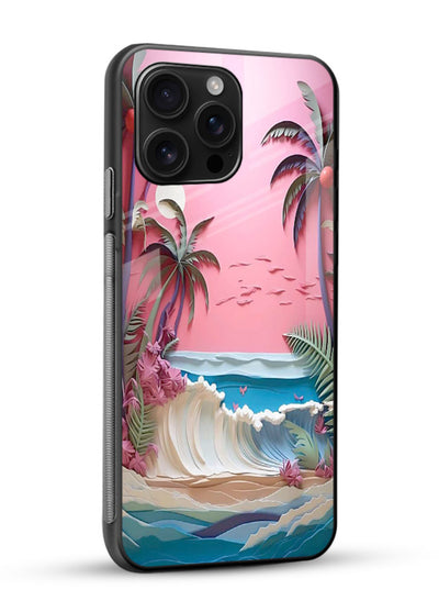 Pink Palm Waves pastel tropical artwork glossy vibrant premium glass back cover - Angle Side
