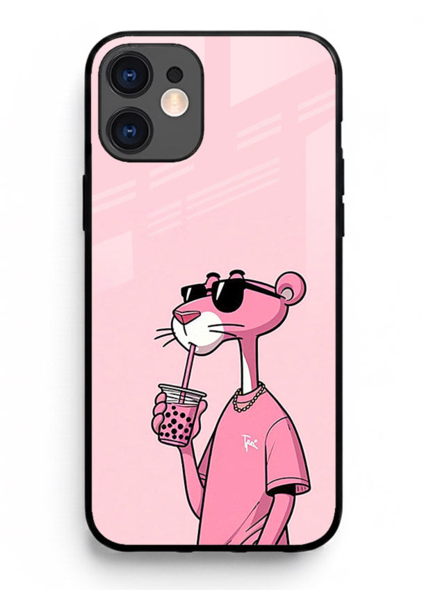 Pink Panther Sip cute cartoon artwork iphone 12 glass back cover